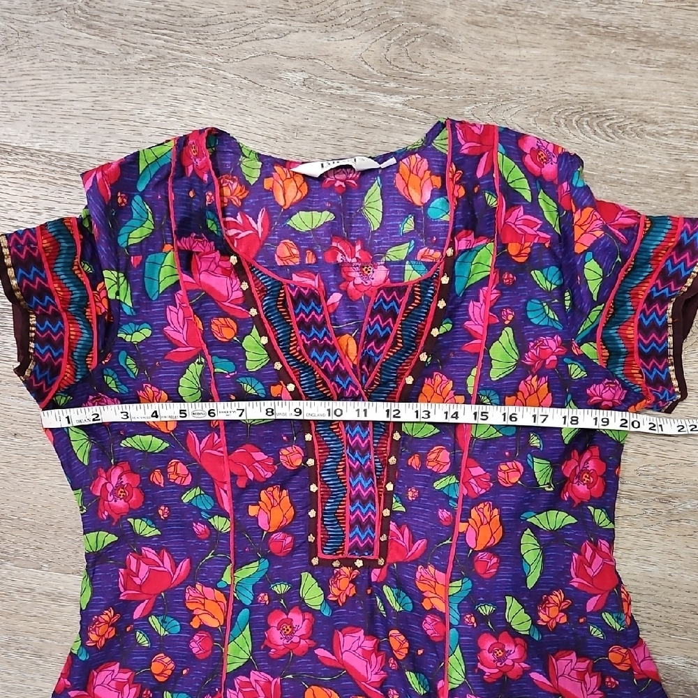 Biba Pink Green Orange Floral Cotten Lightweight Dress - Picture 11 of 16